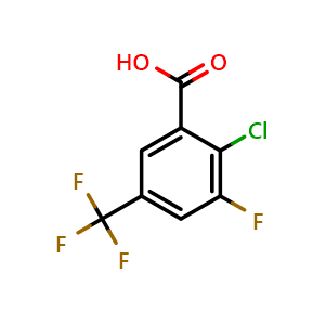 Chemical structure of 2-chloro-3-fluoro-5-(trifluoromethyl)benzoic acid , CAS 1807135-10-9, AChemBlock AD295747