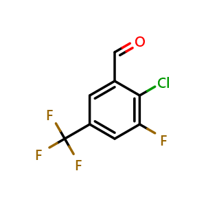 Chemical structure of 2-chloro-3-fluoro-5-(trifluoromethyl)benzaldehyde , CAS 2384752-95-6, AChemBlock AD295748