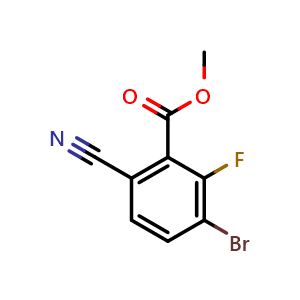 Chemical structure of methyl 3-bromo-6-cyano-2-fluorobenzoate , CAS 1805246-16-5, AChemBlock AD295751