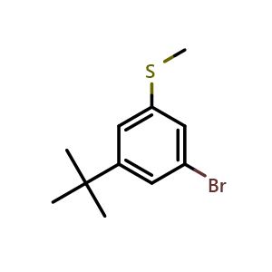 Chemical structure of (3-bromo-5-(tert-butyl)phenyl)(methyl)sulfane , CAS 2126136-77-2, AChemBlock AD295760