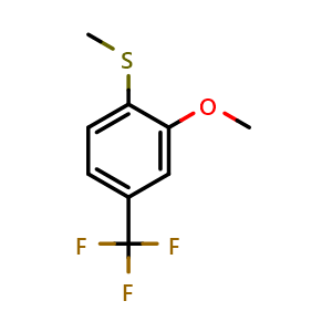 Chemical structure of (2-methoxy-4-(trifluoromethyl)phenyl)(methyl)sulfane , CAS 1824370-44-6, AChemBlock AD295770