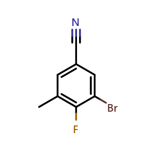 Chemical structure of 3-bromo-4-fluoro-5-methylbenzonitrile , CAS 1805108-86-4, AChemBlock AD295775