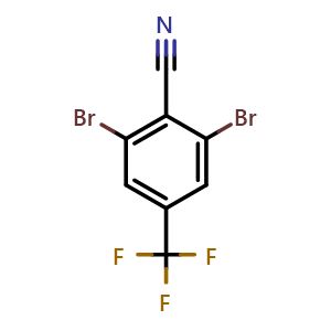 Chemical structure of 2,6-dibromo-4-(trifluoromethyl)benzonitrile , CAS 2166731-24-2, AChemBlock AD295777