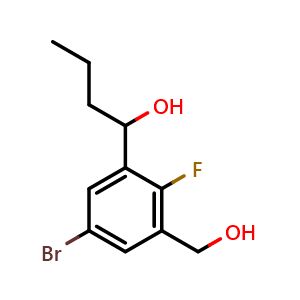 Chemical structure of 1-(5-bromo-2-fluoro-3-(hydroxymethyl)phenyl)butan-1-ol , CAS 2969482-25-3, AChemBlock AD295779