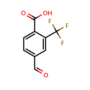 Chemical structure of 4-formyl-2-(trifluoromethyl)benzoic acid , CAS 1289087-72-4, AChemBlock AD295780