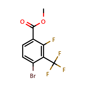 Chemical structure of methyl 4-bromo-2-fluoro-3-(trifluoromethyl)benzoate , CAS 2243512-86-7, AChemBlock AD295782