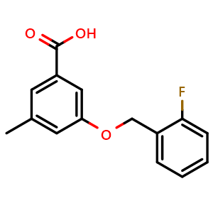 Chemical structure of 3-((2-fluorobenzyl)oxy)-5-methylbenzoic acid , CAS 2918844-66-1, AChemBlock AD295784