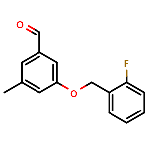 Chemical structure of 3-((2-fluorobenzyl)oxy)-5-methylbenzaldehyde , CAS 2918869-05-1, AChemBlock AD295785