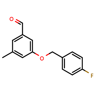 Chemical structure of 3-((4-fluorobenzyl)oxy)-5-methylbenzaldehyde , CAS 1645954-95-5, AChemBlock AD295786