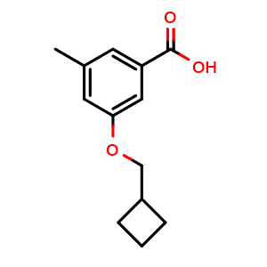 Chemical structure of 3-(cyclobutylmethoxy)-5-methylbenzoic acid , CAS 2918928-38-6, AChemBlock AD295787