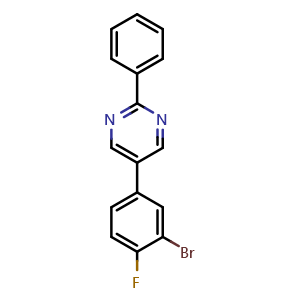 Chemical structure of 5-(3-bromo-4-fluorophenyl)-2-phenylpyrimidine , CAS 2901103-25-9, AChemBlock AD295791