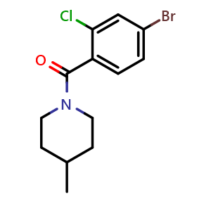 Chemical structure of (4-bromo-2-chlorophenyl)(4-methylpiperidin-1-yl)methanone , CAS 2918924-17-9, AChemBlock AD295802