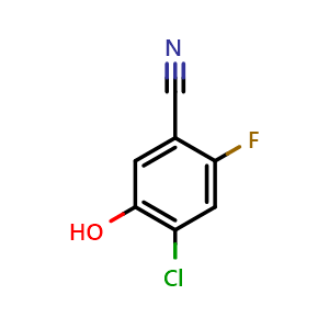 Chemical structure of 4-chloro-2-fluoro-5-hydroxybenzonitrile , CAS 1510313-87-7, AChemBlock AD295803