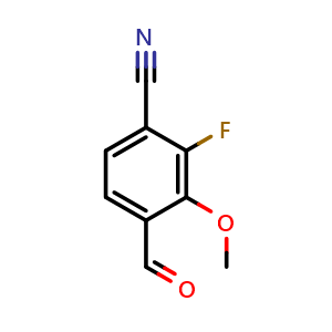 Chemical structure of 2-fluoro-4-formyl-3-methoxybenzonitrile , CAS 2092710-62-6, AChemBlock AD295805