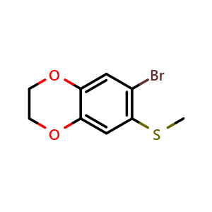 Chemical structure of 6-bromo-7-(methylthio)-2,3-dihydrobenzo[b][1,4]dioxine , CAS 2921886-85-1, AChemBlock AD295811