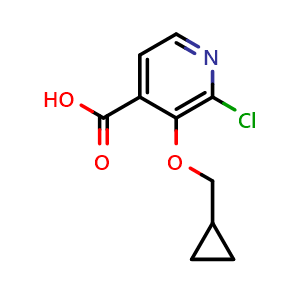 Chemical structure of 2-chloro-3-(cyclopropylmethoxy)isonicotinic acid , CAS 2969253-83-4, AChemBlock AD295828