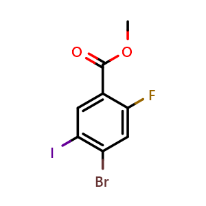 Chemical structure of methyl 4-bromo-2-fluoro-5-iodobenzoate , CAS 1509454-55-0, AChemBlock AD295829