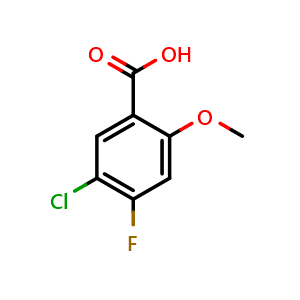 Chemical structure of 5-chloro-4-fluoro-2-methoxybenzoic acid , CAS 1555667-91-8, AChemBlock AD295839