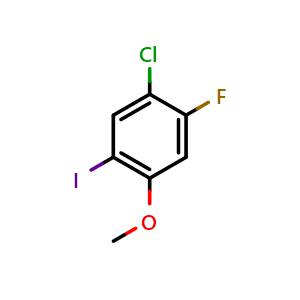 Chemical structure of 1-chloro-2-fluoro-5-iodo-4-methoxybenzene , CAS 2168547-46-2, AChemBlock AD295840