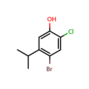 Chemical structure of 4-bromo-2-chloro-5-isopropylphenol , CAS 2901099-98-5, AChemBlock AD295843