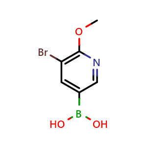 Chemical structure of (5-bromo-6-methoxypyridin-3-yl)boronic acid , CAS 1441734-46-8, AChemBlock AD295860