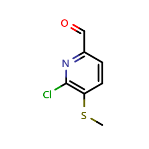 Chemical structure of 6-chloro-5-(methylthio)picolinaldehyde , CAS 1289143-74-3, AChemBlock AD295861