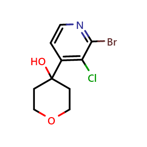 Chemical structure of 4-(2-bromo-3-chloropyridin-4-yl)tetrahydro-2H-pyran-4-ol , CAS 2918832-85-4, AChemBlock AD295865