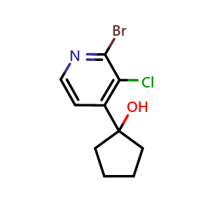 Chemical structure of 1-(2-bromo-3-chloropyridin-4-yl)cyclopentanol , CAS 2918905-54-9, AChemBlock AD295866