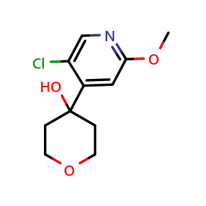 Chemical structure of 4-(5-chloro-2-methoxypyridin-4-yl)tetrahydro-2H-pyran-4-ol , CAS 2918912-20-4, AChemBlock AD295867