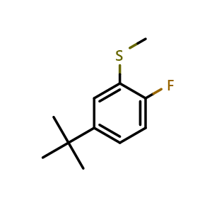 Chemical structure of (5-(tert-butyl)-2-fluorophenyl)(methyl)sulfane , CAS 2918854-19-8, AChemBlock AD295878