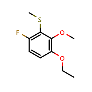 Chemical structure of (3-ethoxy-6-fluoro-2-methoxyphenyl)(methyl)sulfane , CAS 2708411-63-4, AChemBlock AD295888