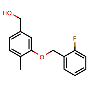 Chemical structure of (3-((2-fluorobenzyl)oxy)-4-methylphenyl)methanol , CAS 2918905-89-0, AChemBlock AD295892