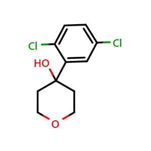 Chemical structure of 4-(2,5-dichlorophenyl)tetrahydro-2H-pyran-4-ol , CAS 1340313-62-3, AChemBlock AD295914