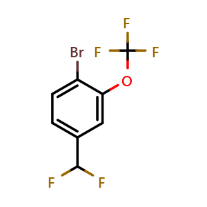 Chemical structure of 1-bromo-4-(difluoromethyl)-2-(trifluoromethoxy)benzene , CAS 2167351-62-2, AChemBlock AD295918