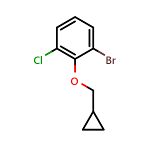 Chemical structure of 1-bromo-3-chloro-2-(cyclopropylmethoxy)benzene , CAS 1369828-38-5, AChemBlock AD295925