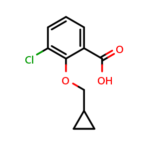 Chemical structure of 3-chloro-2-(cyclopropylmethoxy)benzoic acid , CAS 1369813-37-5, AChemBlock AD295926
