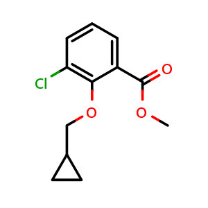 Chemical structure of methyl 3-chloro-2-(cyclopropylmethoxy)benzoate , CAS 2120374-64-1, AChemBlock AD295927