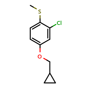 Chemical structure of (2-chloro-4-(cyclopropylmethoxy)phenyl)(methyl)sulfane , CAS 2918850-09-4, AChemBlock AD295930