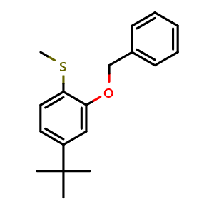 Chemical structure of (2-(benzyloxy)-4-(tert-butyl)phenyl)(methyl)sulfane , CAS 2918966-74-0, AChemBlock AD295972