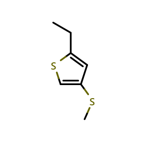 Chemical structure of 2-ethyl-4-(methylthio)thiophene , CAS 2969332-71-4, AChemBlock AD295978