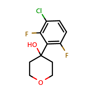 Chemical structure of 4-(3-chloro-2,6-difluorophenyl)tetrahydro-2H-pyran-4-ol , CAS 2918905-24-3, AChemBlock AD295996