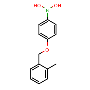 Chemical structure of (4-((2-methylbenzyl)oxy)phenyl)boronic acid , CAS 1311184-76-5, AChemBlock AD296022