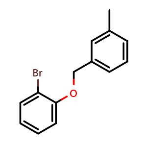 Chemical structure of 1-bromo-2-((3-methylbenzyl)oxy)benzene , CAS 1040001-40-8, AChemBlock AD296030