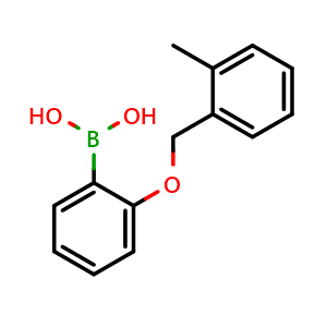 Chemical structure of (2-((2-methylbenzyl)oxy)phenyl)boronic acid , CAS 1311182-73-6, AChemBlock AD296033