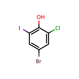 Chemical structure of 4-bromo-2-chloro-6-iodophenol , CAS 858855-18-2, AChemBlock AD296045
