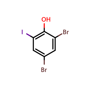 Chemical structure of 2,4-dibromo-6-iodophenol , CAS 53872-06-3, AChemBlock AD296047