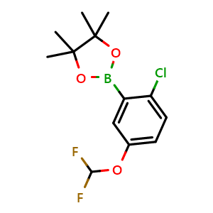 Chemical structure of 2-(2-chloro-5-(difluoromethoxy)phenyl)-4,4,5,5-tetramethyl-1,3,2-dioxaborolane , CAS 2795220-82-3, AChemBlock AD296052