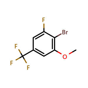 Chemical structure of 2-bromo-1-fluoro-3-methoxy-5-(trifluoromethyl)benzene , CAS 2091683-22-4, AChemBlock AD296071