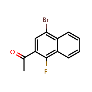Chemical structure of 1-(4-bromo-1-fluoronaphthalen-2-yl)ethanone , CAS 2969218-17-3, AChemBlock AD296074
