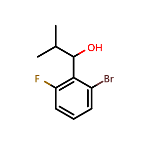 Chemical structure of 1-(2-bromo-6-fluorophenyl)-2-methylpropan-1-ol , CAS 1520149-60-3, AChemBlock AD296095